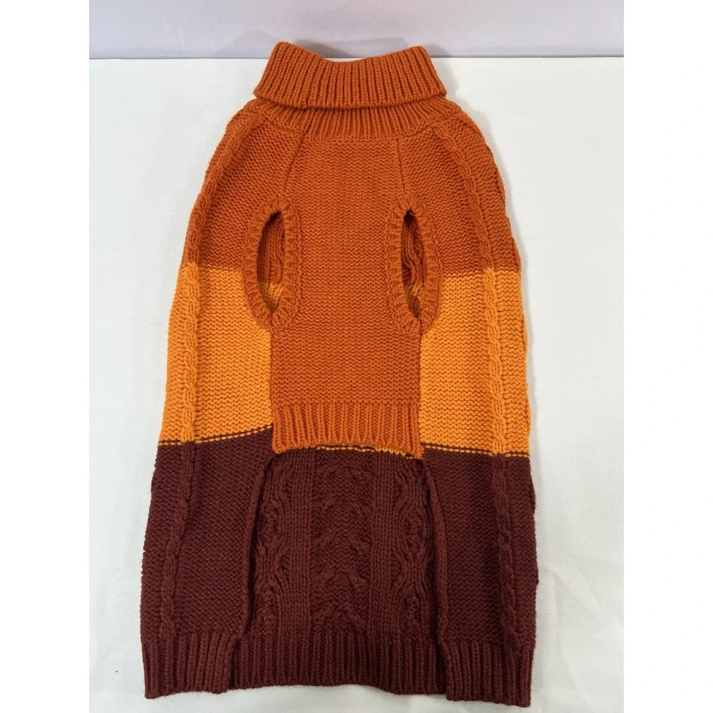 Dog Sweater Medium Orange Cable Knit W/collar‎ girl Gorgeous  new Size L/XL